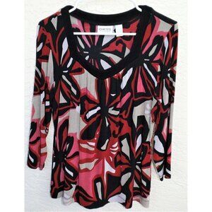 Chico's Travelers 1 (8) multi-color  3/4 sleeve slinky knit top